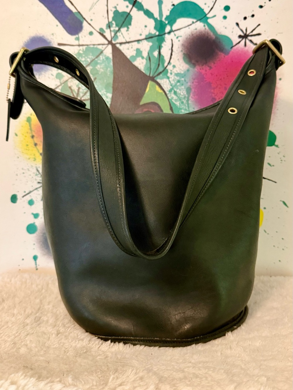 Vintage 80s Coach Bucket Bag in Hunter Green, Great Condition
